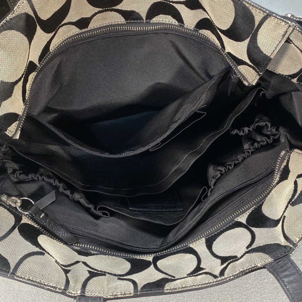 Coach F13803 Black Gray Signature Stripe XL Diaper Travel Tote Shoulder Bag Flaw - Picture 5 of 12